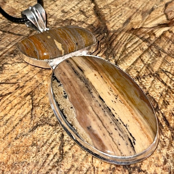 Large Dendritic Jasper Brown Patterned Pendant 3 1/4” - Picture 5 of 13